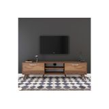 Mueble de TV en Nogal con 2 Cajones y Estantes - 180x35x48.5 cm con Patas de Madera.