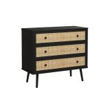 Cómoda de 3 Cajones con Patas de Madera - Negro y Natural - 90x39x79 cm - Mueble de Almacenamiento para Dormitorio