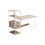 Escritorio con Estantes y 2 Cajones - MDF Natural y Blanco - 107x40x110 cm - Escritorio Multifuncional para Oficina y Hogar
