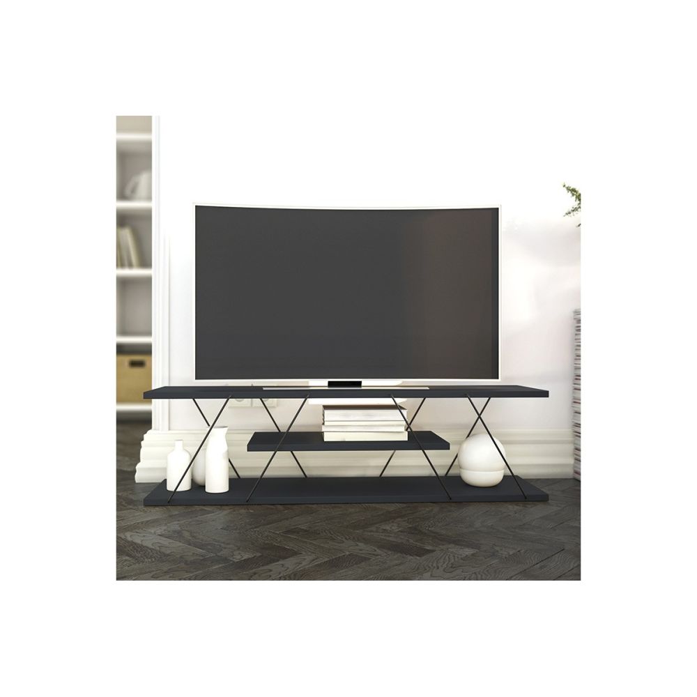 Mueble de TV con 3 Estantes, Soporte para TV en Color Antracita 120x30x33cm - Ideal para Salón y Sala de Estar