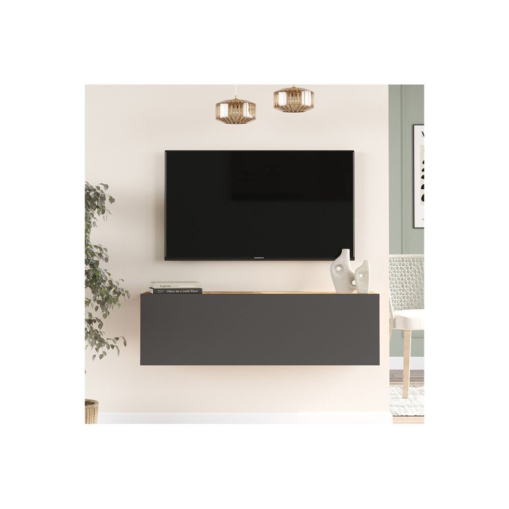 Mueble TV Moderno con Puerta en Melamina Color Antracita y Cambria 100x31.5x29.6cm - Diseño Elegante para Salón.