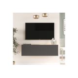 Mueble TV Moderno con Puerta en Melamina Color Antracita y Cambria 100x31.5x29.6cm - Diseño Elegante para Salón.