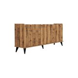 Buffet de Melamina Nogal-Negro - 182x41x82,5cm - 4 Puertas y Múltiples Estantes.
