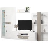 Mueble de Salón Moderno con Leds, Acabado en Andersen Pino -Gris, 40 cm (Fon), 300x200 cm