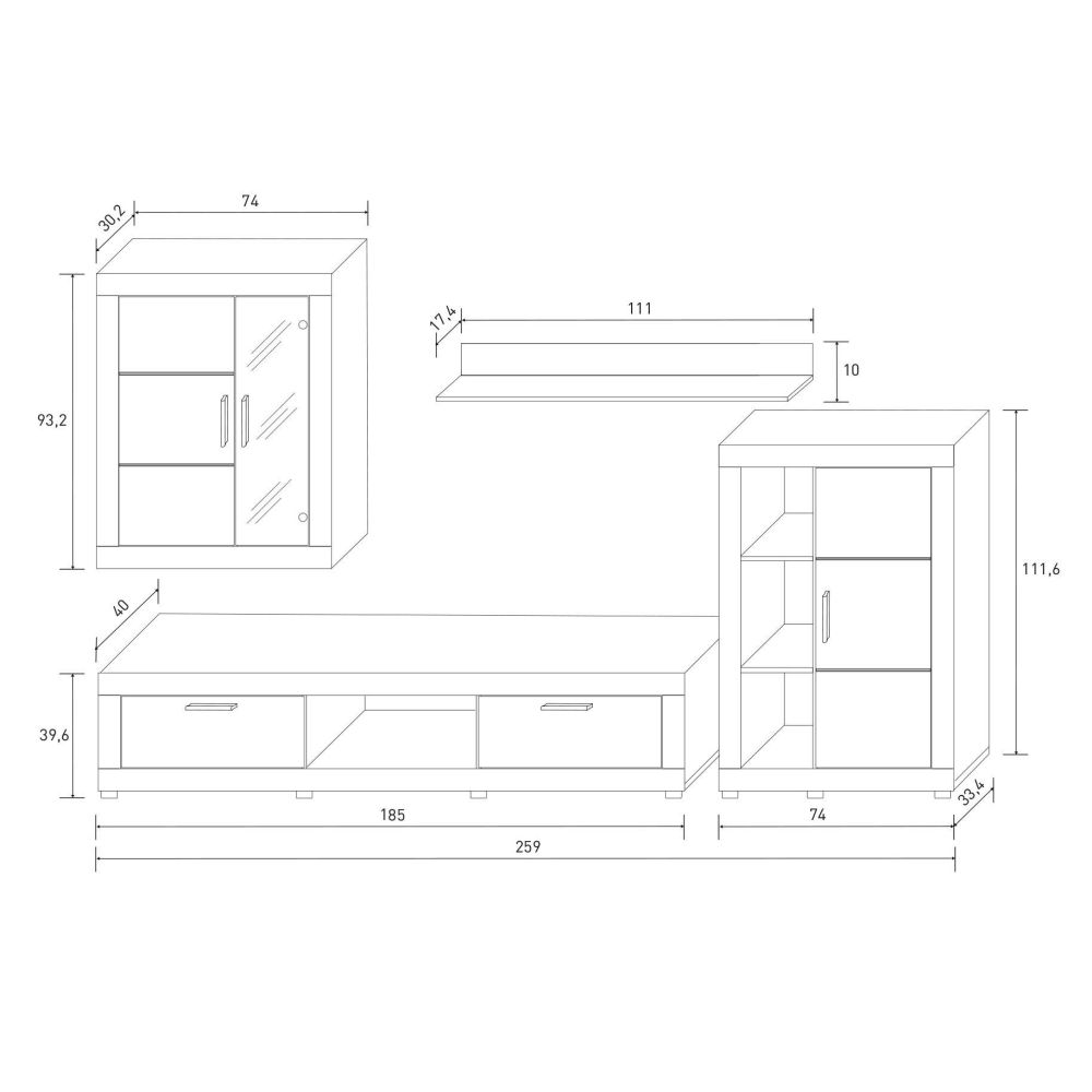 Meyvaser Mueble de salón y TV Moderno con Leds Color Cambria y Blanco Módulo de Comedor 259 Cm