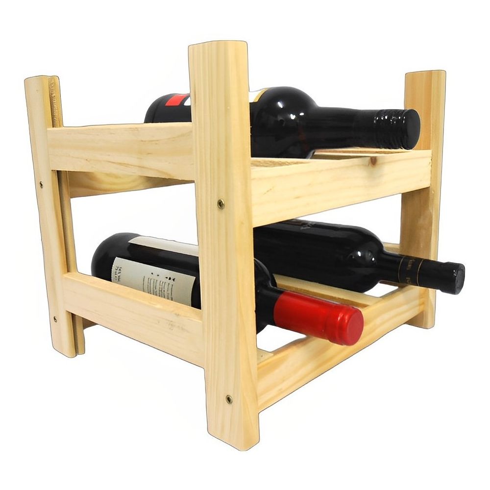 Botellero de Madera de Pino apilable en Color Natural para 6 Botellas y con 2 Niveles de Altura.