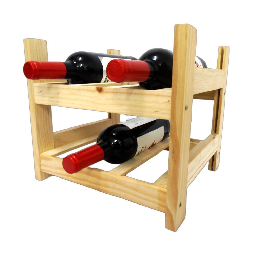 Botellero de Madera de Pino apilable en Color Natural para 6 Botellas y con 2 Niveles de Altura.