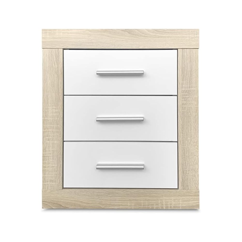 BricoExpo - Pack Cabecero de 160 x 120 cm + 2 Mesitas de Noche |Color Cambria y Blanco (para Cama de 135-140 o 160)