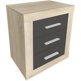 Mesita de Noche, Mesilla de Dormitorio, Color Cambria y Grafito, Medidas: 50 cm (Largo) x 34,6 cm (Fondo) x 60 cm (Alto)