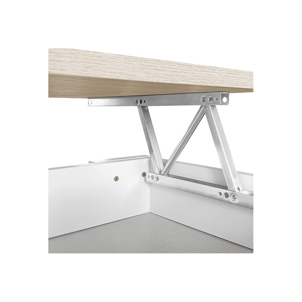 Mesa de Centro Elevable, Acabado en Color Blanco con Tapa Cambria, Medidas: 90 cm (Ancho) x 50 cm (Fondo) x 46-57 cm (Alto)