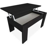 Mesa de Centro Elevable, Mesita de Salón o Comedor, Acabado en Color Wengue, Medidas: 90 cm (An) x 50 cm (Fon) x 46-57 cm (Al)