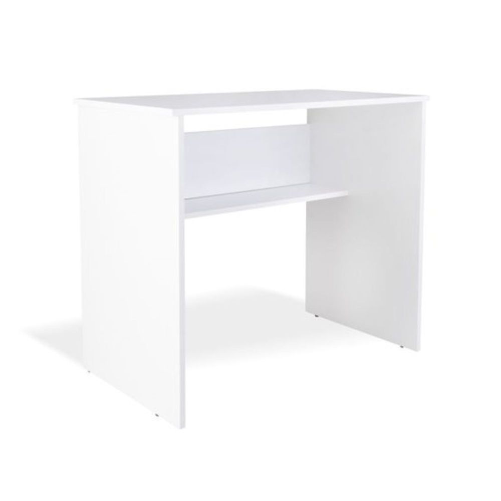 Mesa de Escritorio, Acabada en Blanco, Mesa para Pc con balda interior, Medidas: 90 cm (Ancho) x 49,5 cm (Fondo) x 77 cm (Alto)