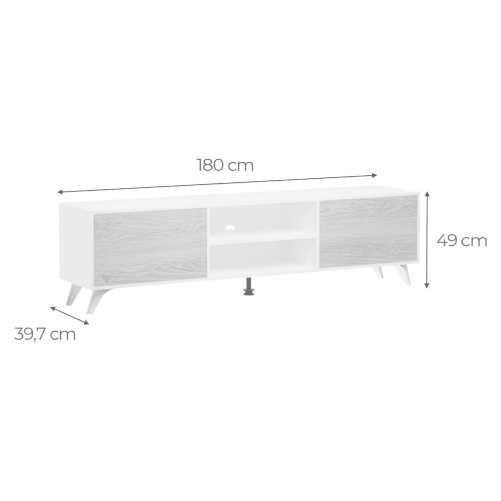 Conjunto de Salón Mueble Completo: Bajo TV, Mueble Bar, Estantería y Mueble Colgar - Estilo Roble y Blanco.