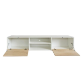 Mueble de TV de Diseño Nórdico + Modulo Alto,2 Estantes y 2 Puertas,Cambrian-Blanco, 49cm(Al) x 180cm (An) x 40cm (Fon)