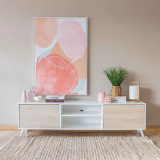 Mueble de TV de Diseño Nórdico + 2 Estantes, 2 Estantes y 2 Puertas,Cambrian-Blanco, 49cm(Al) x 180cm (Anc) x 40cm (Fon)