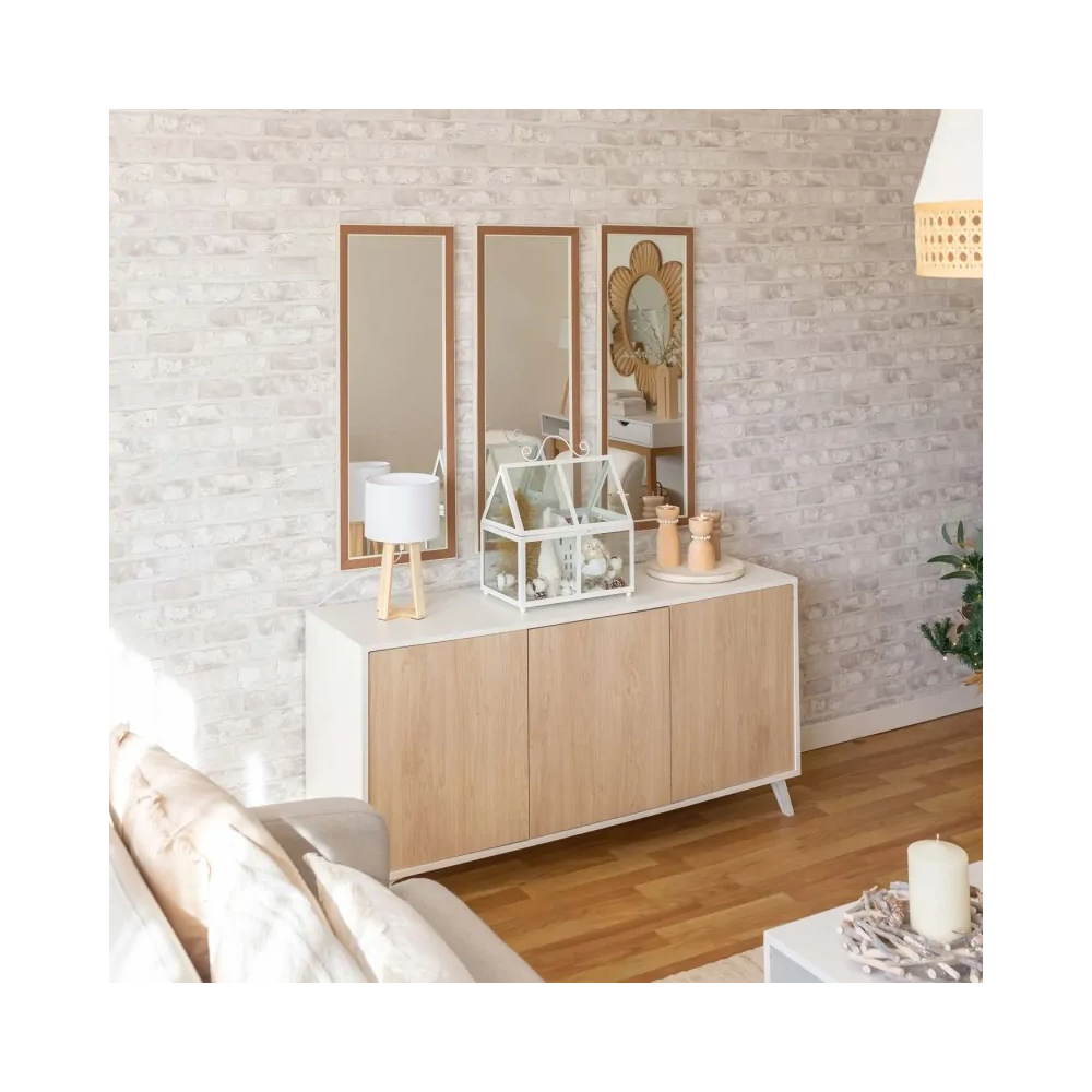 Meyvaser Aparador, Buffet, Salón Comedor 3 Puertas, Armario Auxiliar Color Blanco y Roble, Medidas: 138 cm x 70 x 39,5