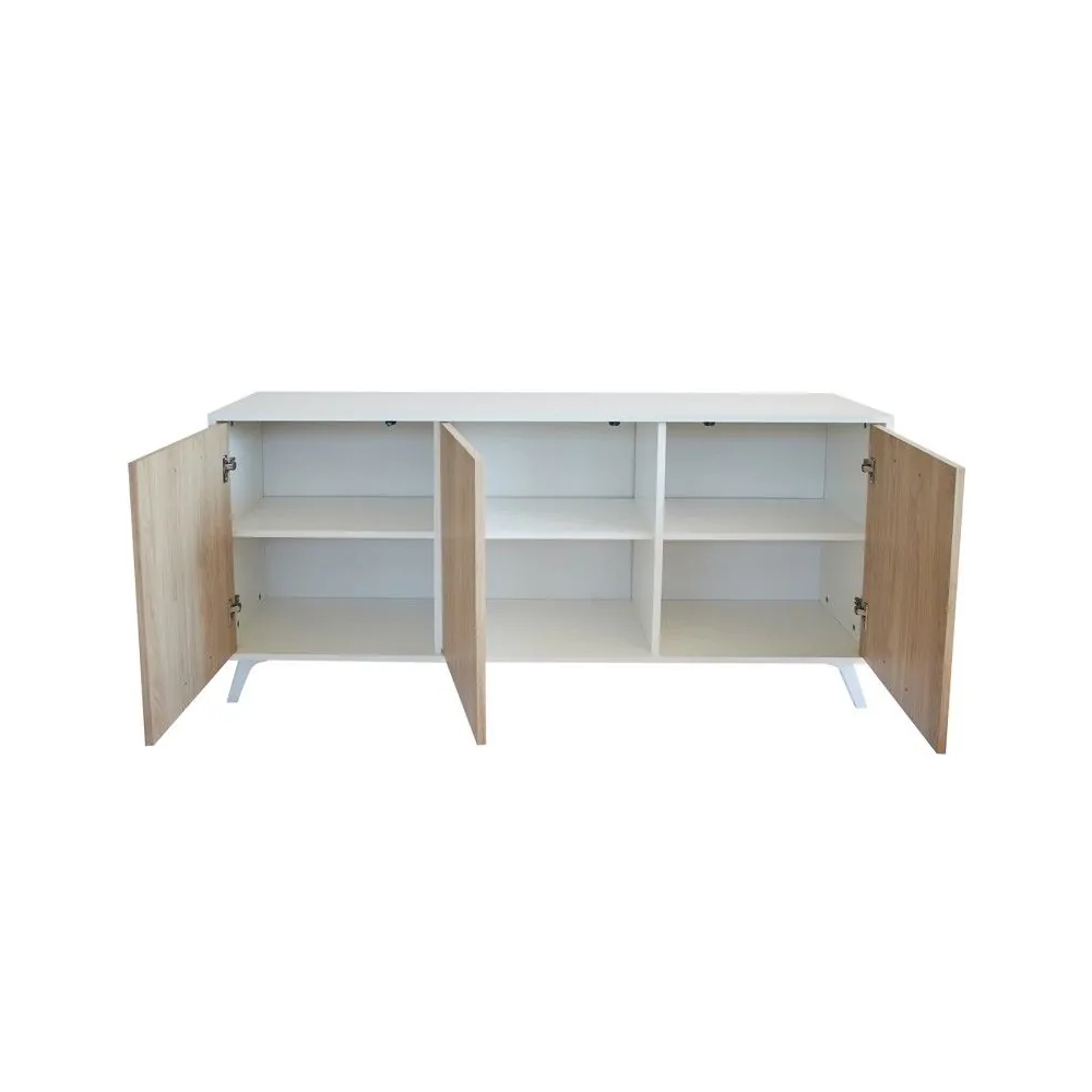 Meyvaser Aparador, Buffet, Salón Comedor 3 Puertas, Armario Auxiliar Color Blanco y Roble, Medidas: 138 cm x 70 x 39,5
