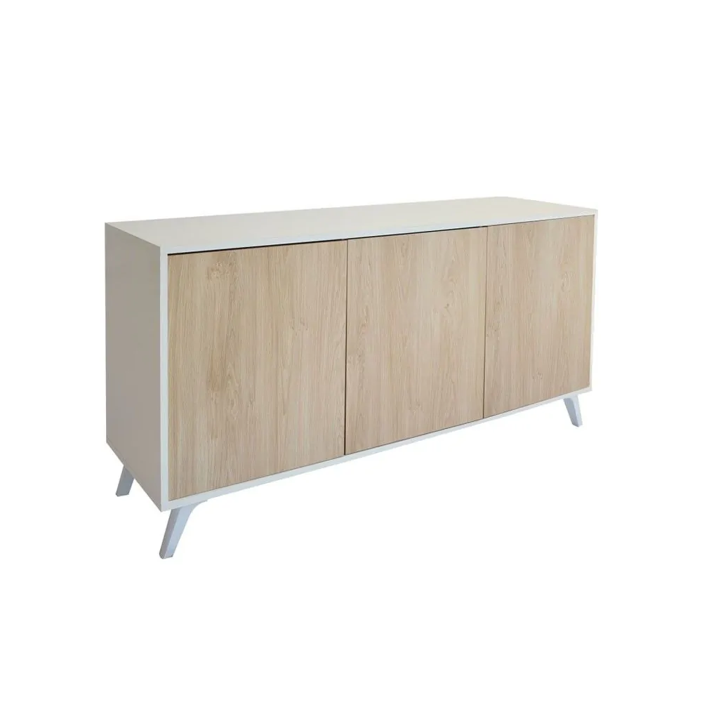 Meyvaser Aparador, Buffet, Salón Comedor 3 Puertas, Armario Auxiliar Color Blanco y Roble, Medidas: 138 cm x 70 x 39,5