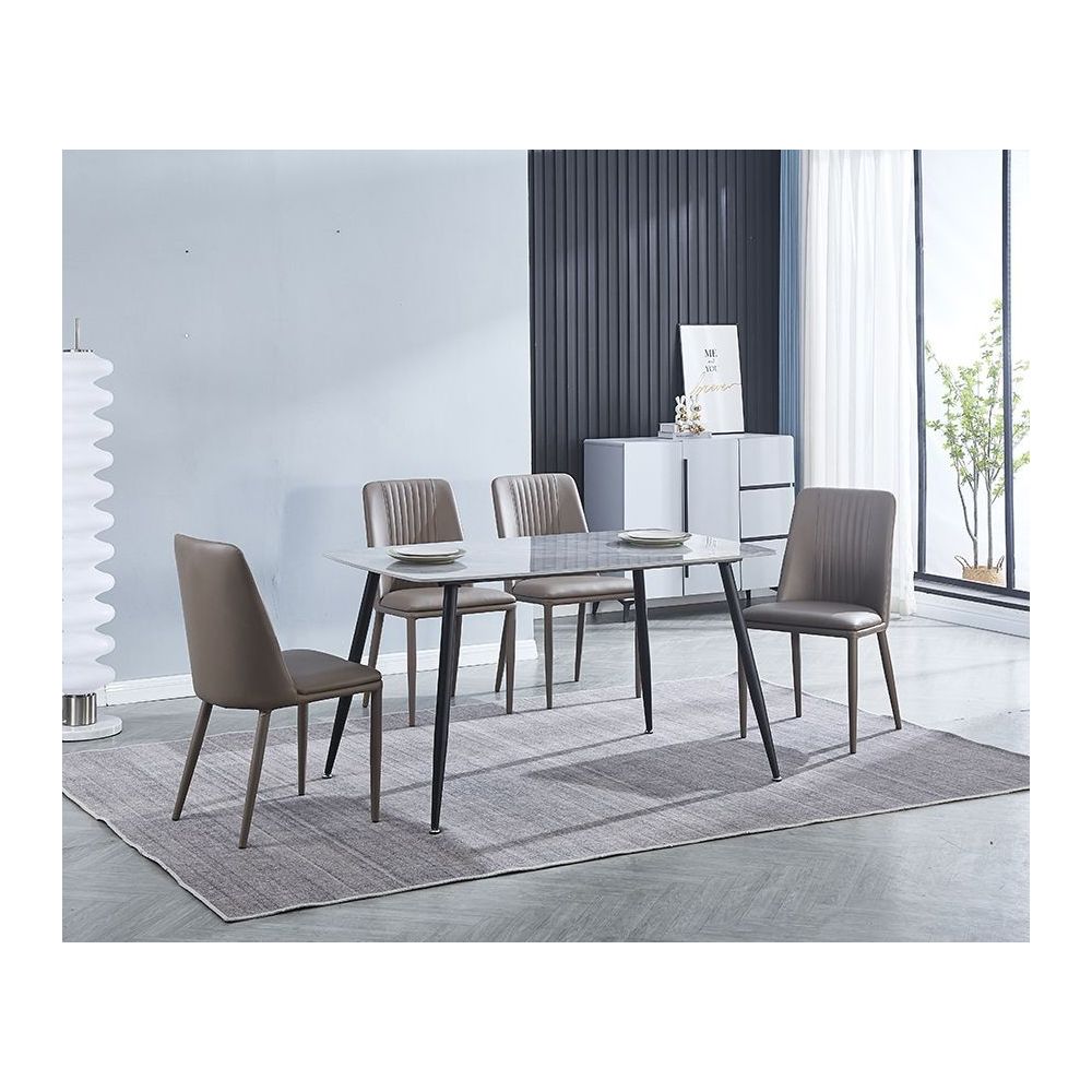 Pack 2 sillas tapizadas en Piel sintética Color Latte, Patas Metal, Medidas: Alto: 87cm Ancho: 50cm Profundidad: 53cm