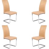 Pack de 4 Sillas Tapizadas para Salón– Acabado Color Beig con Patas Cromadas de Aluminio, Medidas: 42,5 cm x 52 cm x 99 cm