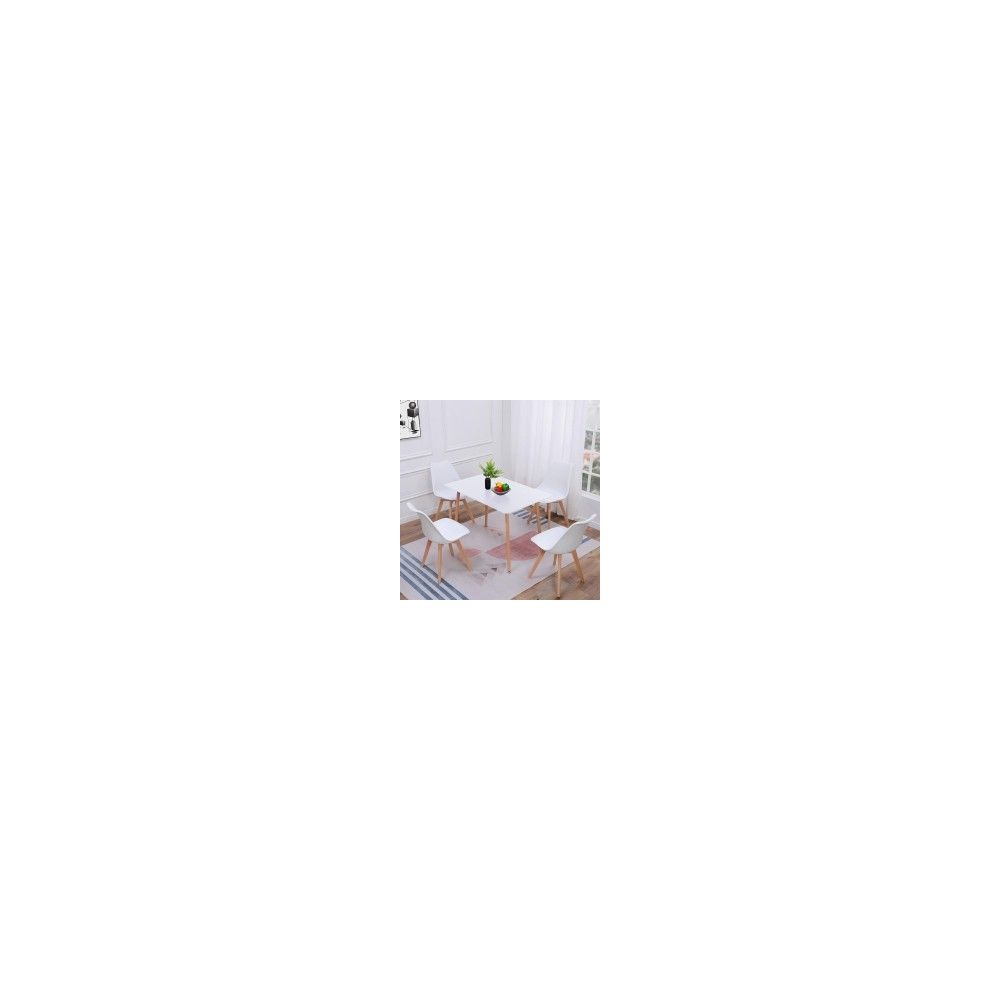 Juego de Comedor Estilo Nórdico: Mesa 100 cm + 4 Sillas Blancas 48 cm x 54 cm x 84 cm – Ideal para Decorar tu Hogar o Café