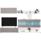 Mueble de Salón con Leds, Acabado en Andersen Pino - Gris, Medidas: 250 cm (Anc) x 115 cm (Al) 40 cm (Fon)