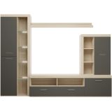 Mueble de Salón Moderno con Leds, Acabado en Cambria - Grafito, Medidas: 260 cm (Ancho) x 191 cm (Alto) 47,5 cm (Fondo)
