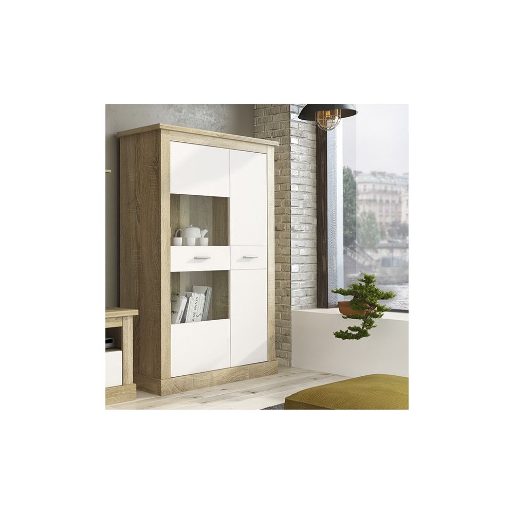Mueble de Comedor, Mueble Salón, Acabado en Blanco y Cambria, Medidas: 326 cm (Ancho) x 174,7 cm (Alto) x 41,8 cm (Fondo)