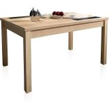 Mesa Comedor, Mesa de salón Extensible, Acabado en Color Cambria y Cristal, Medidas: 140-180 cm (Lar) x 90 cm (Anc) x 75 cm (Al)