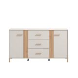 Aparador en Melamina Cashmere y Roble Artisan con Puertas, Mueble de Almacenaje - Medidas 163,5x40x90,5 cm
