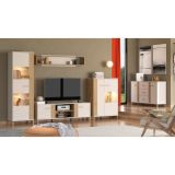 Aparador en Melamina Cashmere y Roble Artisan con Puertas, Mueble de Almacenaje - Medidas 163,5x40x90,5 cm