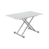Mesa de Centro Elevable, Cristal de 8 mm y Estructura con Ruedas - Tapa Color Blanco, Mueble Moderno - Medidas 120x70x40-75 cm