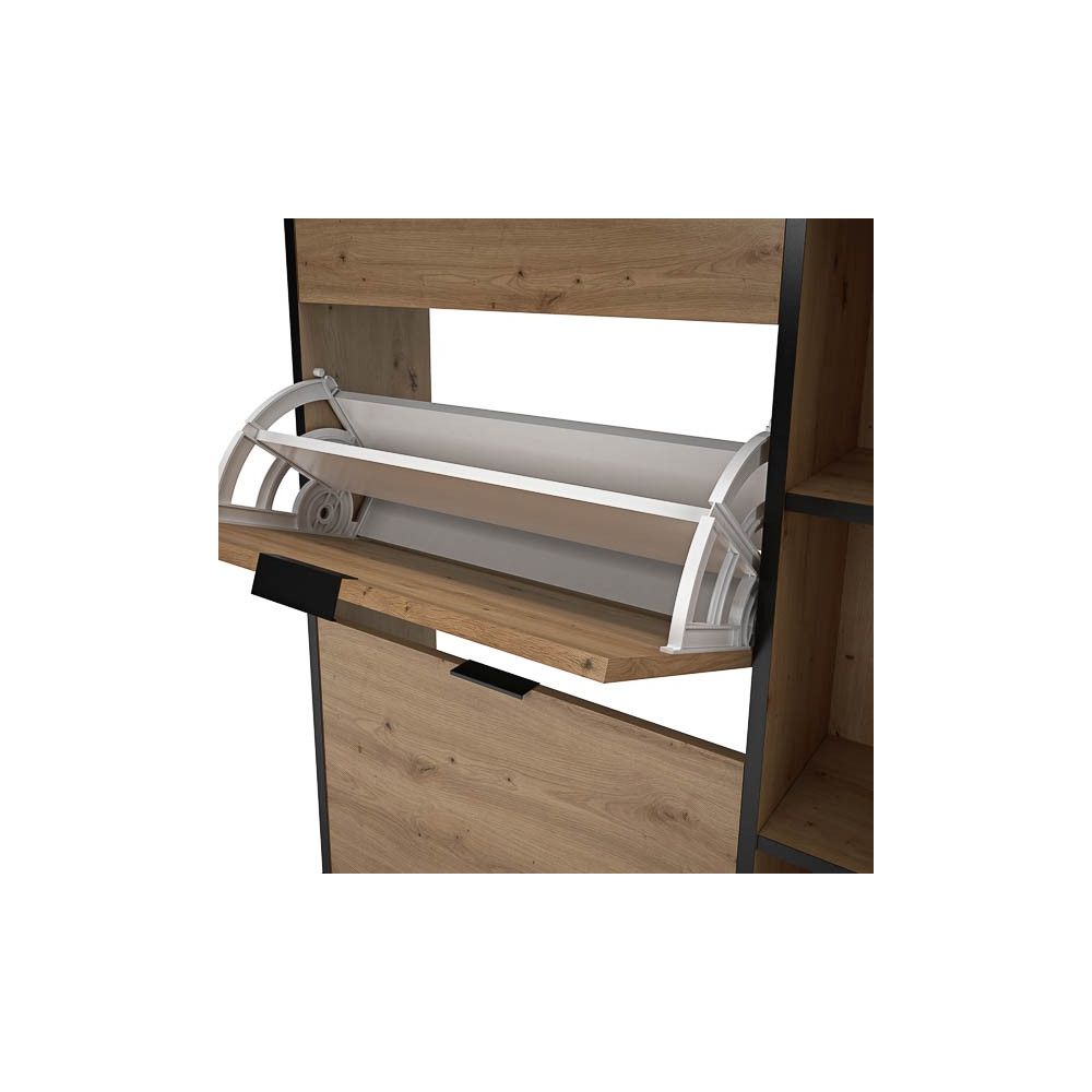 Mueble Zapatero de Entrada – 2 Puertas y 1 Cajón | Color Roble/Pizarra | 110 x 90 x 24,5 cm