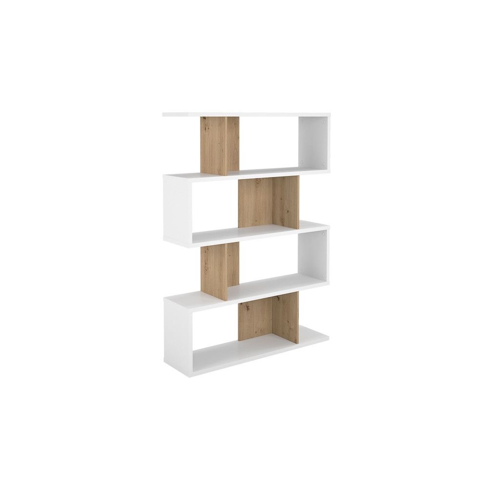 Estantería Salón, Librería, Color Blanco y Roble, Medidas: 152 cm (Alto) x 110 cm (Ancho) x 28,5 cm (Fondo