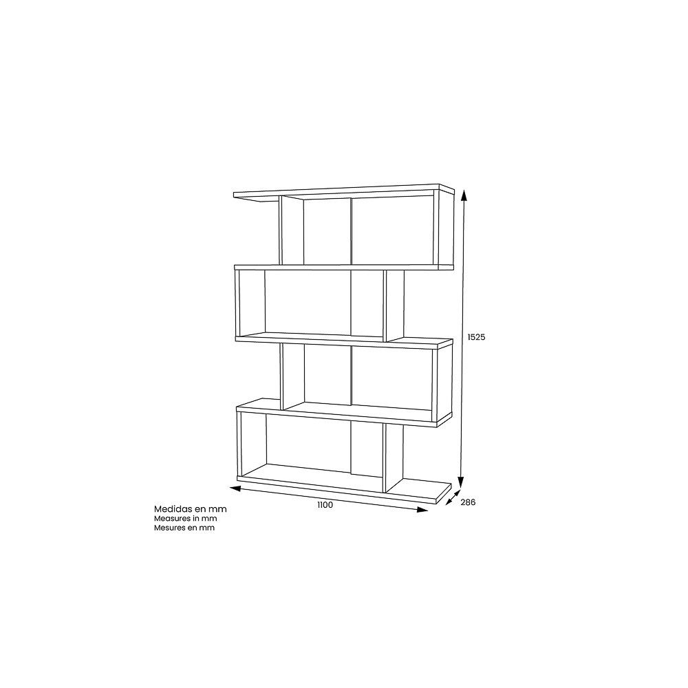Estantería Salón, Librería, Color Blanco y Roble, Medidas: 152 cm (Alto) x 110 cm (Ancho) x 28,5 cm (Fondo