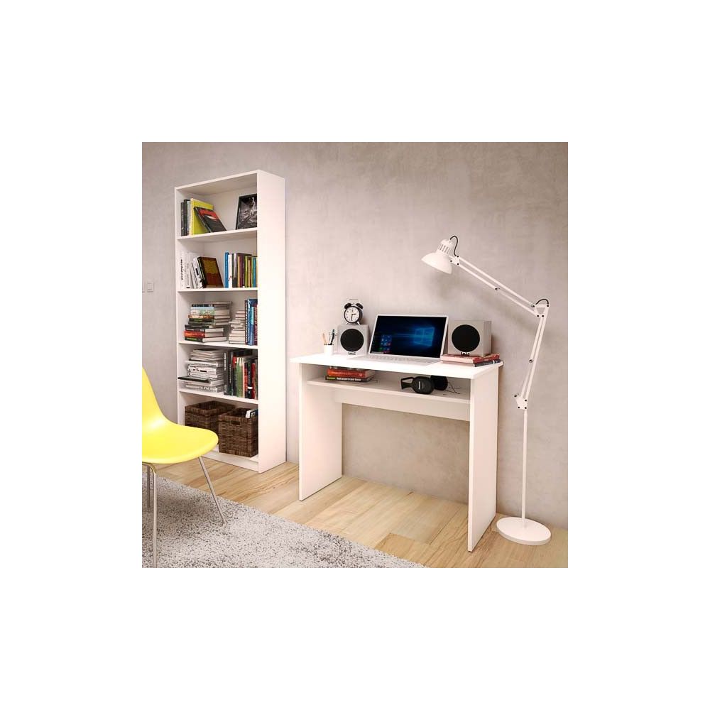 Estantería Alta Salón, Librería, Color Blanco, Medidas: 180 cm (Alto) x 75 cm (Ancho) x 25 cm (Fondo)