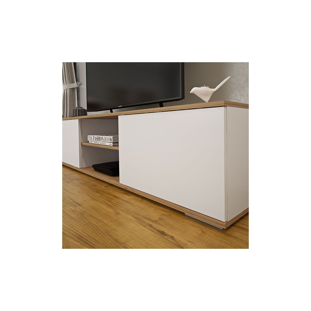Mueble Salón Comedor 2 Módulos y 1 Estantería con puertas Color Blanco Y roble Estilo Moderno 180x80x40 Cm