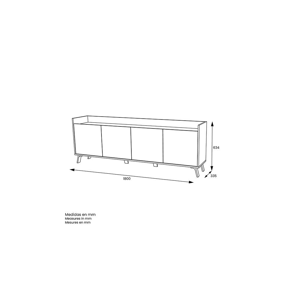 Aparador, Mueble Tv, Salón Comedor 4 Puertas, Armario Auxiliar Color Blanco y Roble, Medidas: 180x63x33,5 Cm