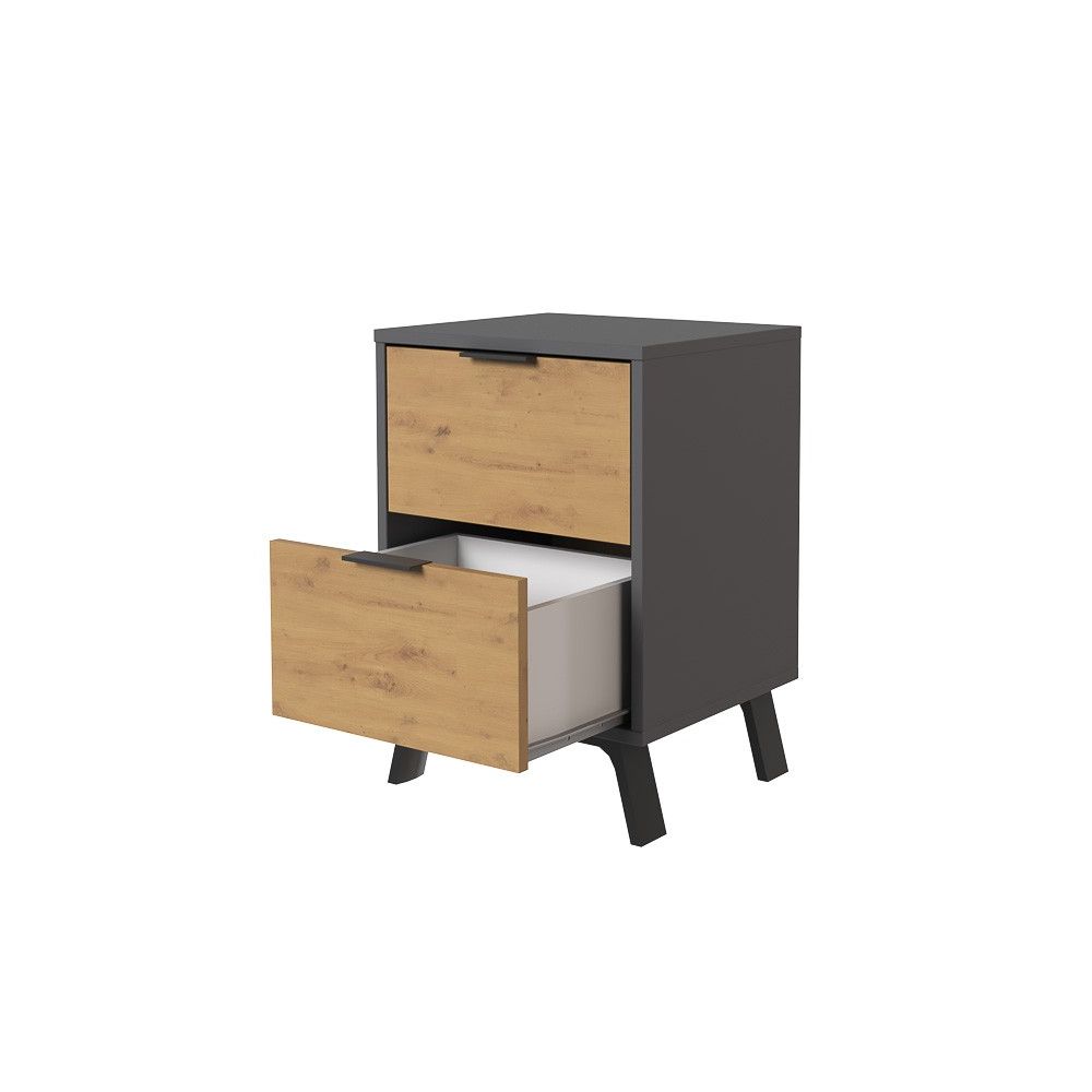 Mesita de noche 2 cajones Moderna acabado Gris/roble 56.5cm(alto) 40cm(ancho) 35cm(fondo)