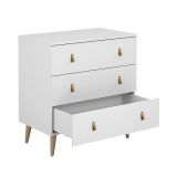 Cómoda con 3 Cajones, para Dormitorio, Acabado en Color Blanco, Medidas: 80 cm (Ancho) x 83,5 cm (Alto) x 48 cm (Fondo)