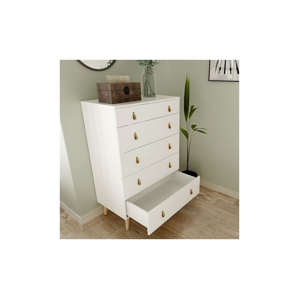 Cómoda con 5 Cajones, para Dormitorio, Acabado en Color Blanco, Medidas: 80 cm (Ancho) x 120 cm (Alto) x 48 cm (Fondo)