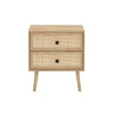 Mesita de Noche de Tablero Aglomerado y Ratán, 50x39x55 cm, 2 Cajones, Estilo Natural
