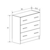 Cómoda de 3 Cajones para Dormitorio, Cajonera Dormitorio, Acabado en Mauvella y Negro, 80 cm (Lar) x 81 cm (Al) x 34,4 cm (Fon)