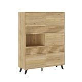 Mueble Vitrina para Salón o Comedor, Mueble de salón, Aparador cocina, Mauvella-rayas, 120 cm (Anc) x 156 cm (Al) x 40 cm (Fon)