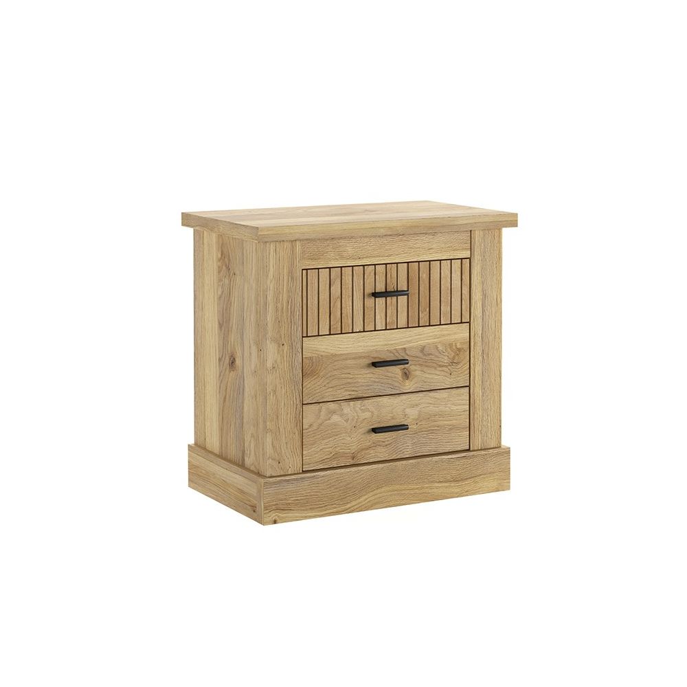 Pack de Muebles de Dormitorio Habitación con Cabecero, 2 Mesitas de Noche 3 Cajones y Cómoda en Color Mauvella Rayas