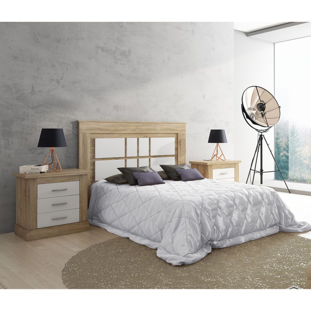 Mesita de Noche 3 Cajones, Mesilla de Dormitorio, Color Cambrian y Blanco , Medidas: 66 cm (anc) x 39,6 cm (Fo) x 63,8 cm (Al)