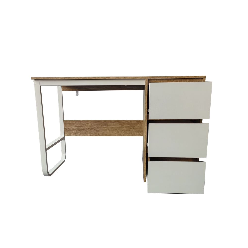 Escritorio Oficina 120 cm con 3 Cajones, Mesa de Ordenador Moderna, Tablero MDF y Melamina, Color Sonoma/Blanco, 120x48x74 cm