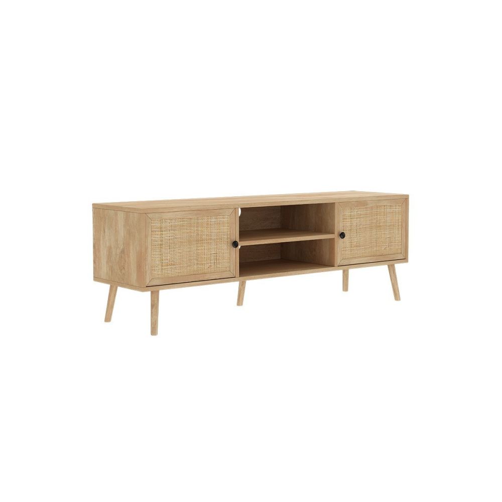 Mueble TV de Ratán en Color Natural 150x39x49 cm - 2 Puertas - Estilo y Durabilidad.